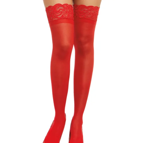 Laced Stay-up - Sheer Thigh High Red