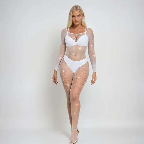 Midnight Spark - Mesh Sparkle Long Sleeve One Piece Jumpsuit