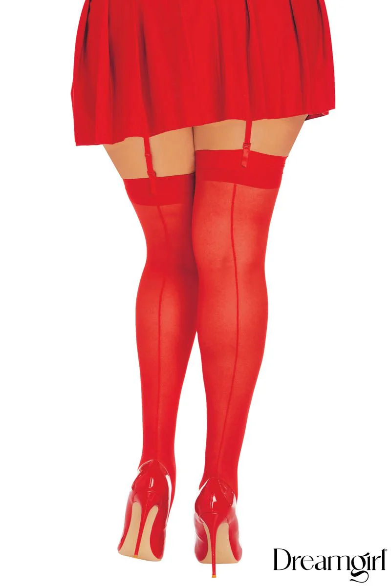 Sheer Thigh Highs – With Back Seam Red – Image 3