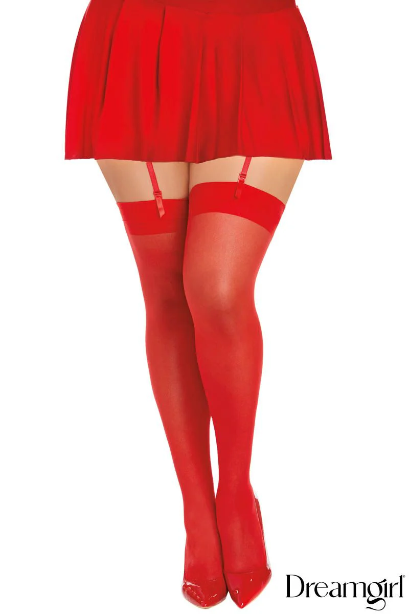 Sheer Thigh Highs – With Back Seam Red – Image 4