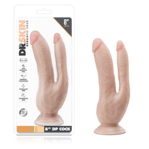 Dr. Skin | Vanilla 8-Inch Long Double Penetration Cock With Suction Cup Base