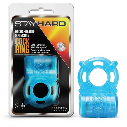 Stay Hard - Blue 5-Function Rechargeable Vibrating Penis Ring