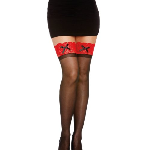 Sheer Thigh High Stockings with Contrast Lace