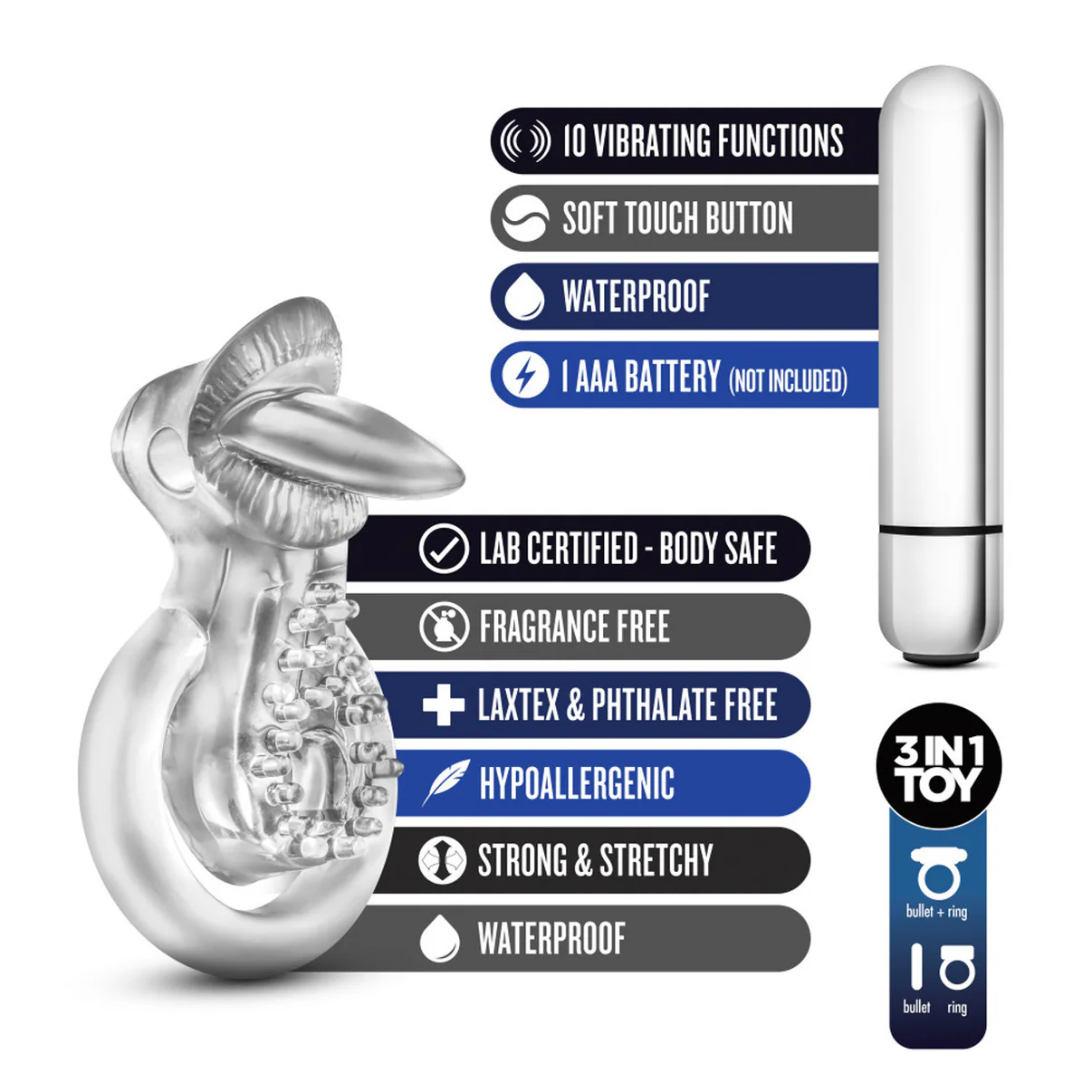 Stay Hard - 10 Function Vibrating Tongue Ring - CLEAR – Image 2