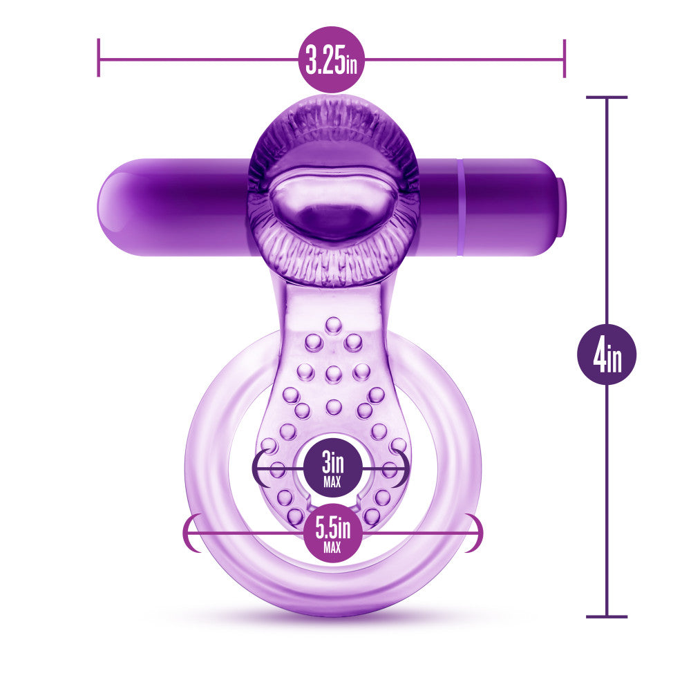 Play With Me | Lick It: Purple Vibrating Double Strap Penis Ring – Image 3