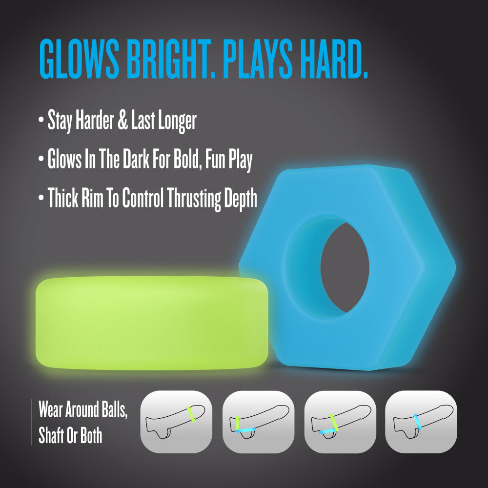 Performance Plus | Flash 2 Cock Ring Set – Glow In The Dark – Platinum-Cured Liquid Silicone – In Neon – Image 4