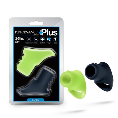 Performance Plus | Flare 2 Cocksling Set – Glow In The Dark – Platinum-Cured Liquid Silicone – In Neon