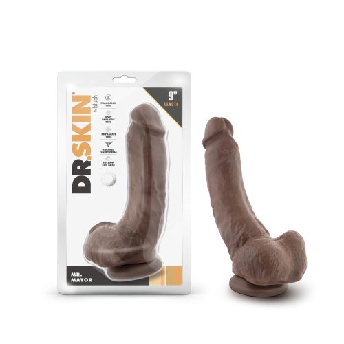 Dr. Skin | Mr. Mayor Realistic Curved Chocolate 9-Inch Long Dildo With Balls & Suction Cup Base