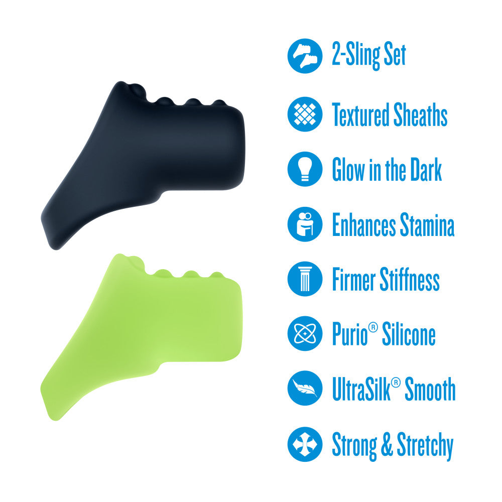 Performance Plus | Flare 2 Cocksling Set – Glow In The Dark – Platinum-Cured Liquid Silicone – In Neon – Image 2