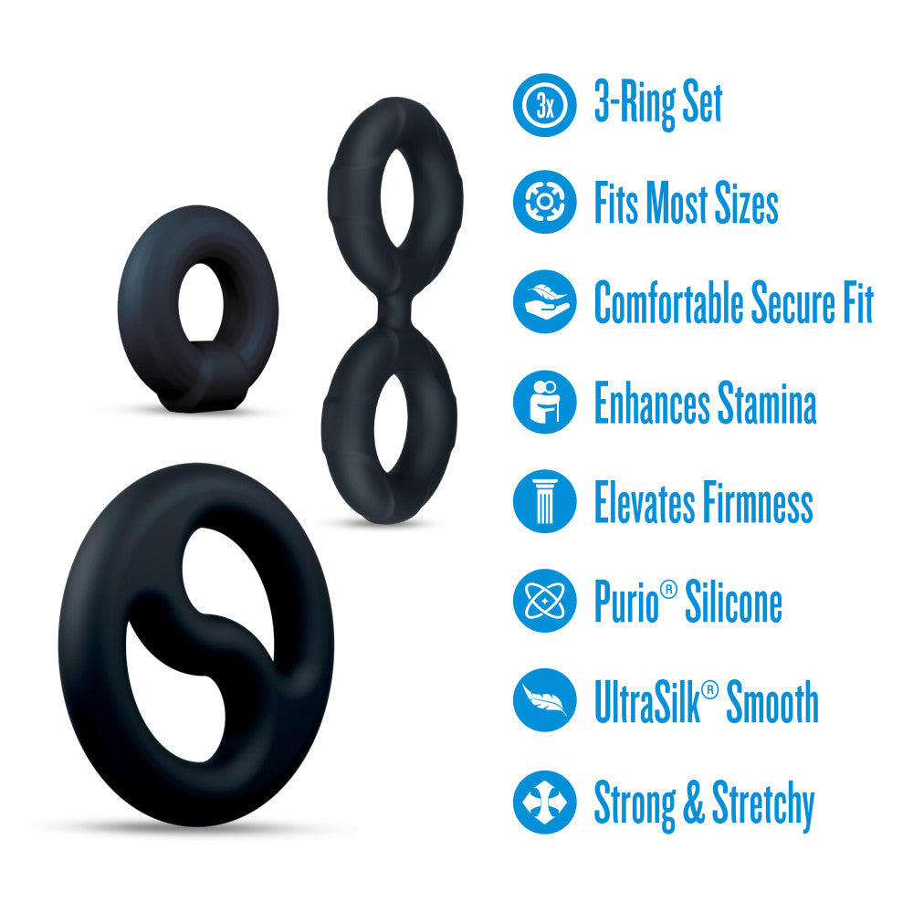 Performance Plus | Throttle 3 Piece Set Cock Ring & Ball Stretcher – Platinum-Cured Liquid Silicone – Image 2