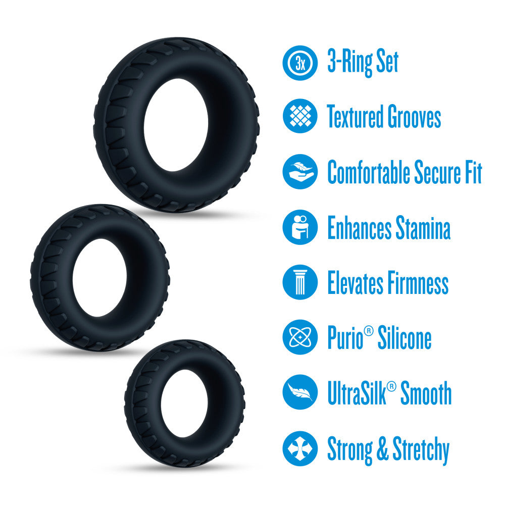 Performance Plus | Drift 3 Cock Ring Set – Platinum-Cured Liquid Silicone – In Black – Image 2