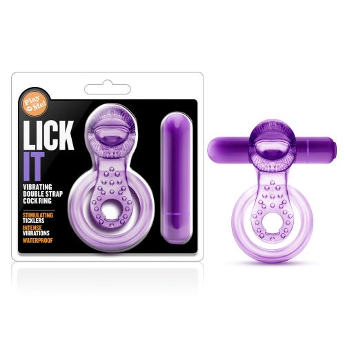 Play With Me | Lick It: Purple Vibrating Double Strap Penis Ring