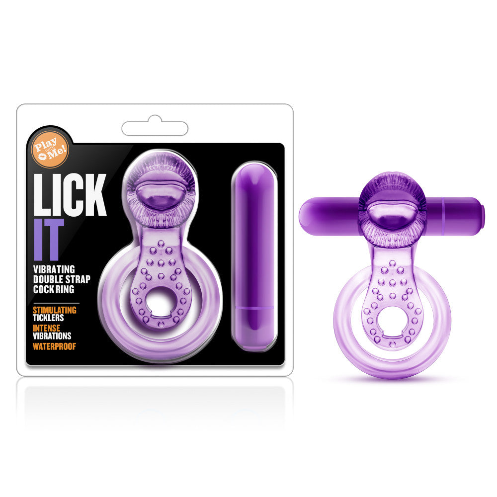 Play With Me | Lick It: Purple Vibrating Double Strap Penis Ring