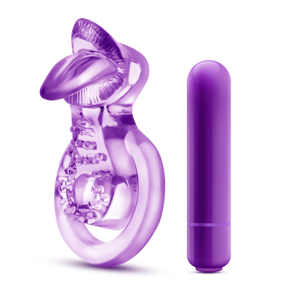 Play With Me | Lick It: Purple Vibrating Double Strap Penis Ring – Image 8