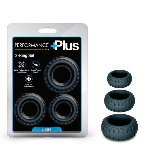 Performance Plus | Drift 3 Cock Ring Set – Platinum-Cured Liquid Silicone – In Black