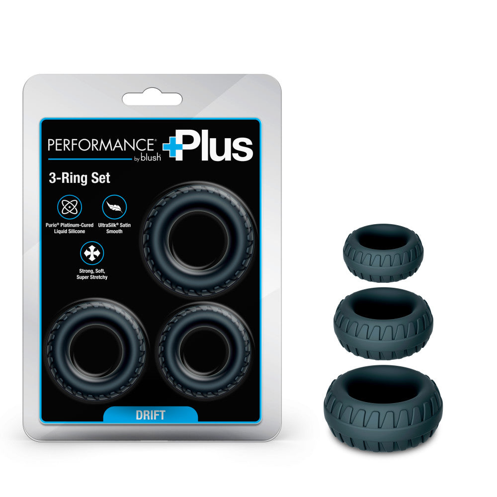 Performance Plus | Drift 3 Cock Ring Set – Platinum-Cured Liquid Silicone – In Black