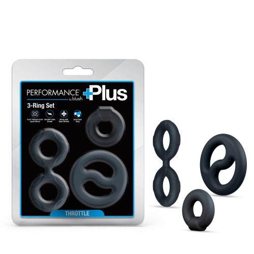 Performance Plus | Throttle 3 Piece Set Cock Ring & Ball Stretcher – Platinum-Cured Liquid Silicone