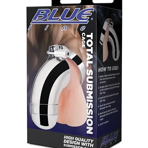 Blue Line - Total Submission Cage High Quality Metal Male Penis Chastity