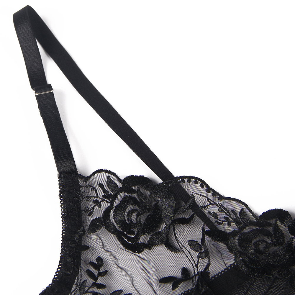 Black Rose Underwire Garter Lingerie Set – Image 7