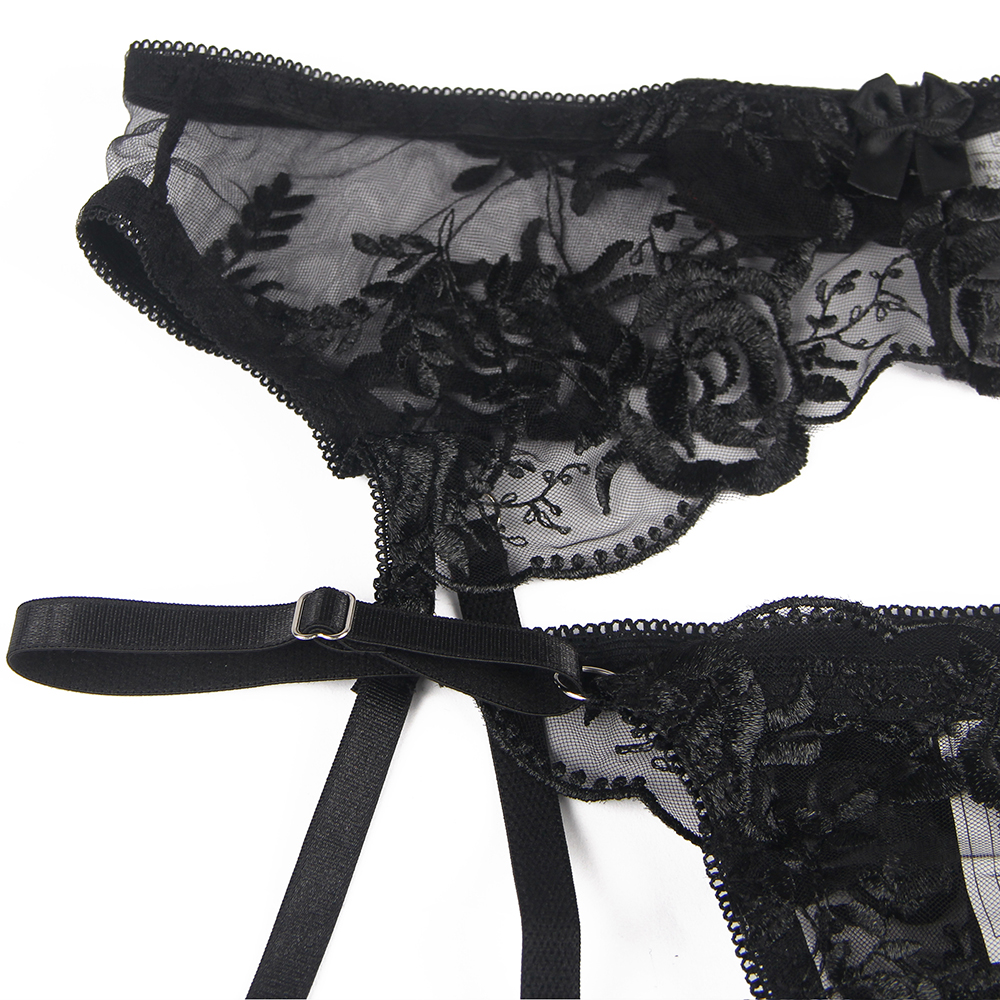 Black Rose Underwire Garter Lingerie Set – Image 5